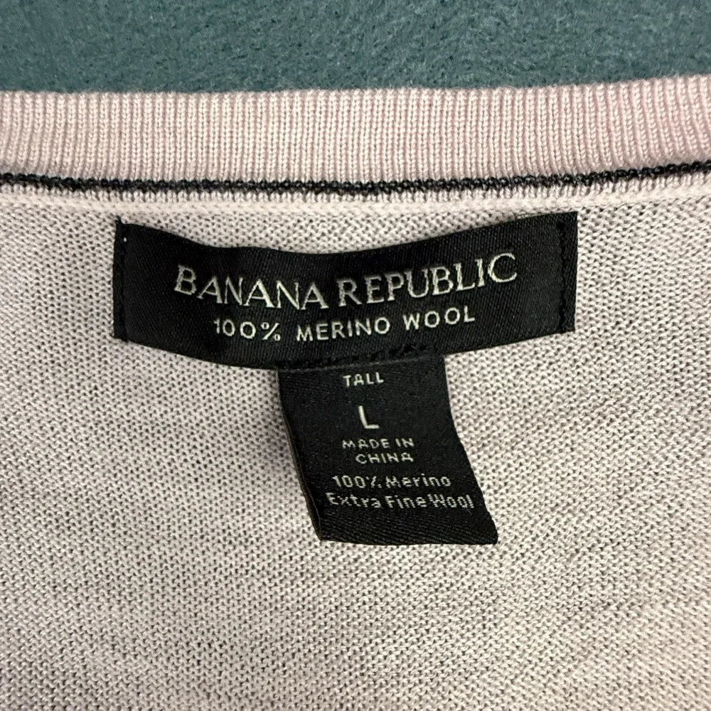 Banana Republic Sweater Mens Large Tall Pink V Neck Merino Wool Long Sleeve